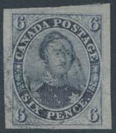 11 #2 1851 6d slate violet Consort on Laid Paper, used with light concentric ring cancel. Interesting and clear vertical wavy laid lines.