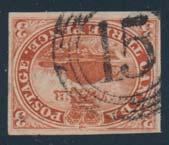 Very fi ne.... Unitrade $6,500 18 20 18 #4 1852 3d red Beaver, used with CAN of CANADA in arch cross border cancel. A scarce postmark. Fine.