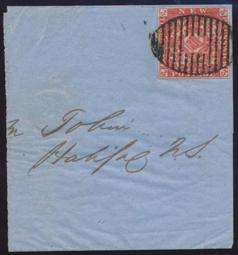 ...unitrade $700 739 #1 1852 3d red Heraldic (x2) on Folded Letter to USA, mailed St John FEB.21.1852 and addressed to Kennedy in New York.