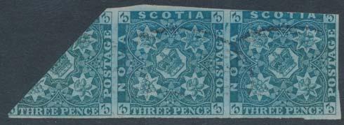 ... Unitrade $8,000 748 x749 744 #3 1851 1sh red violet Heraldic, used with oval grid cancels. Almost no margins, plus a few other faults, else a scarce stamp.