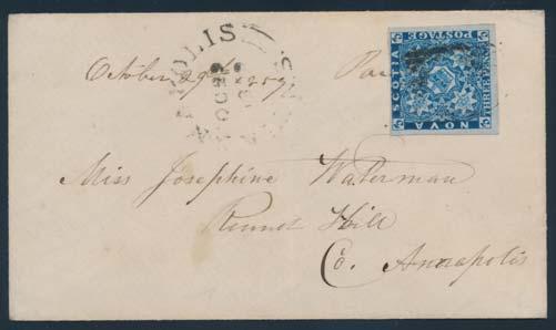 Nova Scotia continued 751 #2 1859 3d blue on Cover to Round Hill, NS.