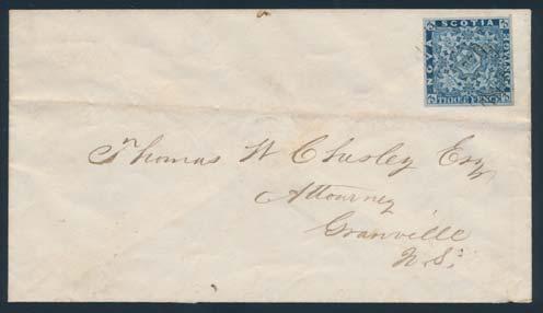 Four margin brightly coloured stamp is tied to yellow cover by light oval grid cancel. There are Kentville MAY.