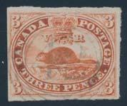 Pence Issue continued 21 21 24 #4 1857 3d red Beaver, used with centrally struck 4-ring #42 (Sherbrooke). Very fi ne.