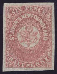 ...unitrade $1,200 803 */** #20 1861 6d rose Heraldic, mint with full original gum, lightly hinged in sheet margin only.