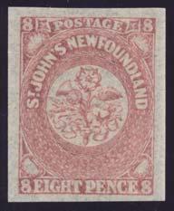 ...unitrade $240 807 * #22i 1861 8d rose Heraldic on Watermarked Paper, mint with full original lightly hinged gum.