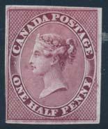 ...Unitrade $1,250 #7a 1855 10d blue Jacques Cartier on Thick Paper, used with extremely light cancel.