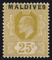 ... Scott $600 Maldive Islands x957 957 * #1-6 1907 2c to 25c King Edward First Set, mint hinged, 15c with shorter perfs, else a nice set.
