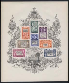 Liberia Liechtenstein 1170 ** #C69a 1952 1c to 50c souvenir sheet imperforate set,