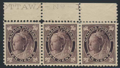 issue, plate No. 1 strip of 3, mint hinged original gum, very.