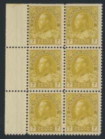 Admiral, mint marginal block of six with re-touched