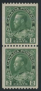 ..unitrade C$350 229 * #128i 1924 2c green Admiral, block of four imperf
