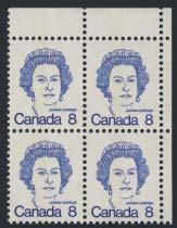 ...unitrade C$3,000 322 ** #522i, 522ii, 525i, 525ii 1970 5c, 6c Christmas, center blocks of four, mint never hinged, #522i has vertical crease affecting two stamps, otherwise fi ne-very.