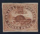 ... Est $350 8 9 #4xi 1852 3d scarlet vermilion Beaver on thin crisp paper, used with light 7-ring target cancel,