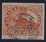 ..Unitrade C$350 #4xiii 1852 3p Beaver on thin, oily paper, with major reentry, from position A80.