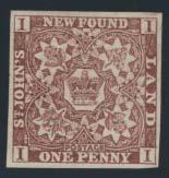 Newfoundland 541 x542 541 * #1 1857 1d violet brown Heraldic on thick wove porous paper, mint hinged with four even margins, very.
