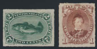 Newfoundland continued 561 (*)/* #37, 38 1876 1c Codfish, 2c Prince of Wales, rouletted, with