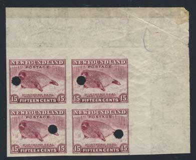 Newfoundland continued 579 ** #262 1941 15c pale rose violet Harp Seal imperforate block of four from