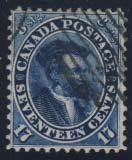 ...unitrade C$1,250 37 38 #18 1859 12½c pale yellow green Victoria, used with PD oval postmark of