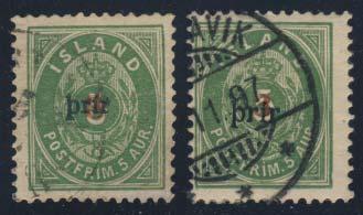 ... Michel 200 Iceland 1083 #33A 1897 3a on 5a green PRIR surcharge, used, with part