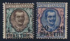 Italian Offices continued 1112 * Italian Offices in Turkey #20B, 20D 1908 Fourth Printing surcharged, two different, both mint