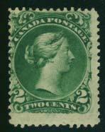 ..unitrade C$300 #24a-25a 1868 2c green and 3c red Large Queens on watermarked Bothwell