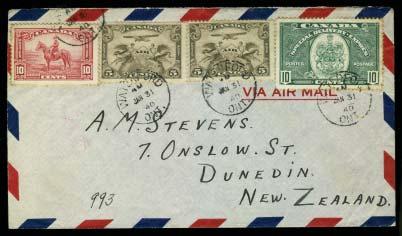 Also has #190, 219 on a 13c rate registered cover Toronto - Kitchener April 1936, #217 (3), 221 (2) on a March 1937 registered cover Nanaimo, BC - Nova Scotia, #217 (3) on a Toronto Jan 7, 1937 way