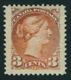 ...Unitrade C$4,500 70 * #39 1872 6 yellow brown Small Queen, mint with hinge remnant, two large margins, fi ne-very.
