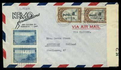 1172 1173 1930s Air mail to U.K and Germany, Montreal July 29, 1937 double rate cover to the U.K. rates 6c/1st oz and 5c/2nd oz. Also 10c air mail rate postcard from Trois Rivieres to Germany.