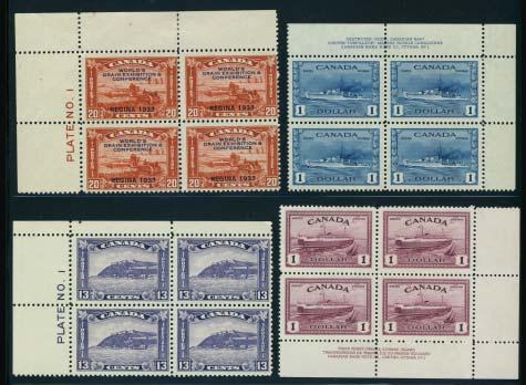 1374 ** #109/248 Lot of mint never hinged multiples, contains some nice blocks, pairs and multiples such as #141 (block of 4 with selvedge), #208 (4 blocks of 8), #C1 (strip of 5 with selvedge).