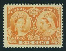 ..unitrade C$180 97 ** #51 1897 1c orange Jubilee, block of four with deep