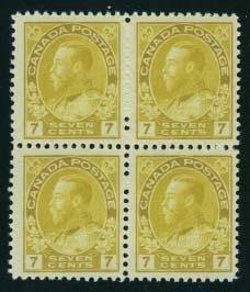 ..unitrade C$540 266 */** #114 1911-1925 7c red brown Admiral plate block of 8, with Plate No.