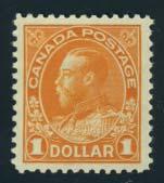 bottom stamps are ..unitrade C$1,200 293 ** #122 1925 $1 orange Admiral, dry printing, fresh, .