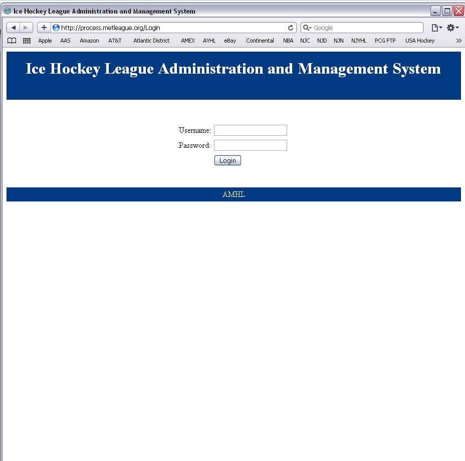 Enter the login user name and password provided by the League.