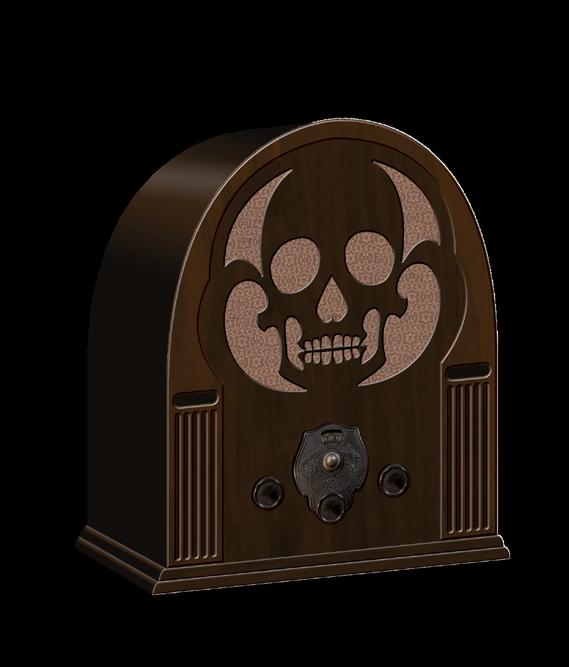 SKULL RADIO LOGO MACABRE FANTASY RADIO THEATER Art elements built in Photoshop - Inspired by intricate speaker grill designs of vintager radios.