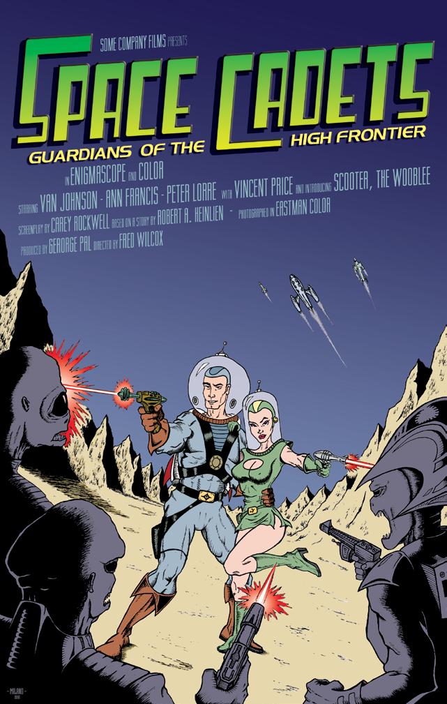 SPACE CADETS SOME COMPANY Ink on bristol board, colored in Photoshop - Poster art advertising a large scale sci-fi