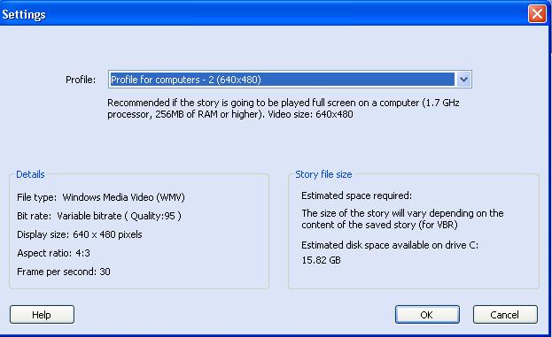 Saving your story for playback on your computer Every profile from every activity on your computer is available in the Settings dialog box.