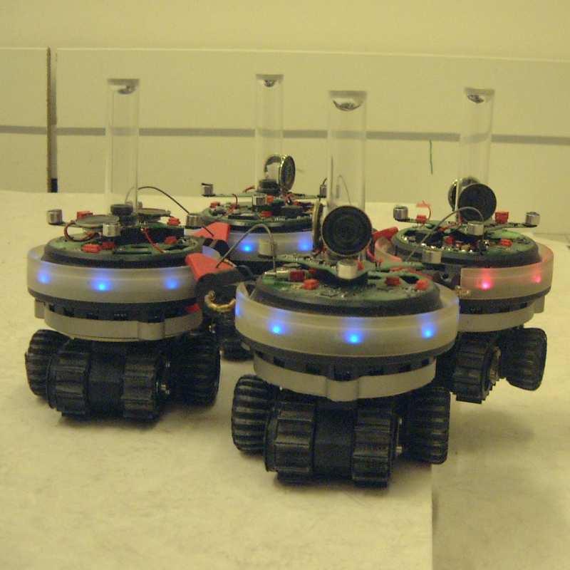 It is possible to notice how physical connections among the s-bots can serve as support when a robot is suspended out of the arena, still allowing the whole system to work.