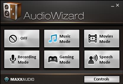 Audio Wizard MaxxAudio Basic View offers controls for essential functions such as turning MaxxAudio on or off, loading