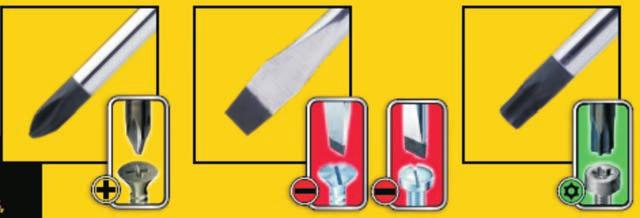 Chrome Vanadium (Cr-V) blade for durability Magnetic tips for easy pick up and screw locator Bi-material (PP+TPR) soft grip handle providing excellent comfort Screw tip identification on the handle
