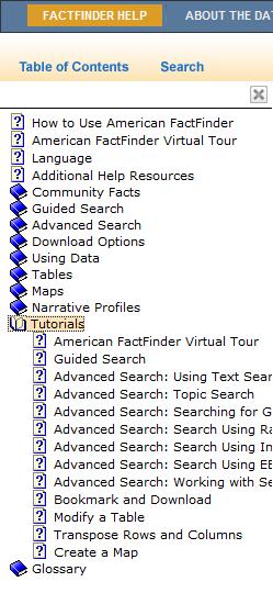 Assistance with American FactFinder Click Help (AFF mainpage, top right) Online User Guide Virtual Tour Community