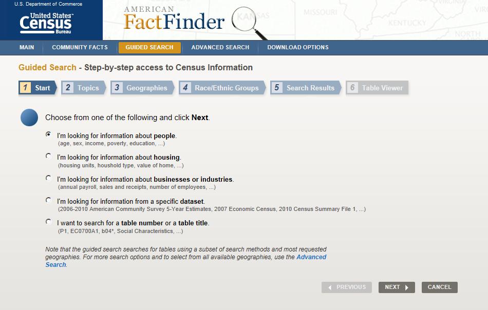 AFF Guided Search User answers prompts, then clicks Next or a numbered