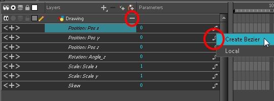 Modifying a Path in the Timeline View When you select a peg or drawing layer in the Camera view and move it around, Harmony will automatically create keyframes on the corresponding