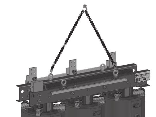 If the transformer is supplied with an enclosure, remove the top window for the attachment of the ropes. YES NO max 60 Do not leave the transformer elevated for prolonged periods.