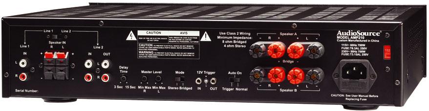 Independent channels rated at 90 watts into 8 ohms Line 1/ Line Priority input switching Line Auxiliary output Front panel diagnostic LEDs Front panel balance and volume trim controls Independent