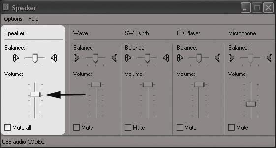 The master volume can be changed by moving the Speaker fader