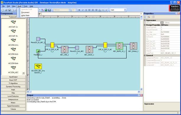 Design Properties Figure 8: Download Window This will build and load the process flow. The AEC should automatically be running on the target processor and initially configured for use in a hand set.