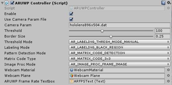 54 Methodology Fig. 3.43 ARUWPController.cs C# script controller options shown on Unity. Threshold Mode represents a threshold method for the processing the marker.