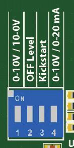 5. Select the required analogue input type and mode, start mode and OFF level mode by the DIP switch on the board. (See Fig. 4 DIP switch settings.) Fig.