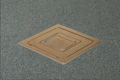 Recessed Service Floor Boxes Covers & Tile Trims for 668-S Floor Box Standard mounting configuration: Flange on cover overlaps carpet, tile or wood