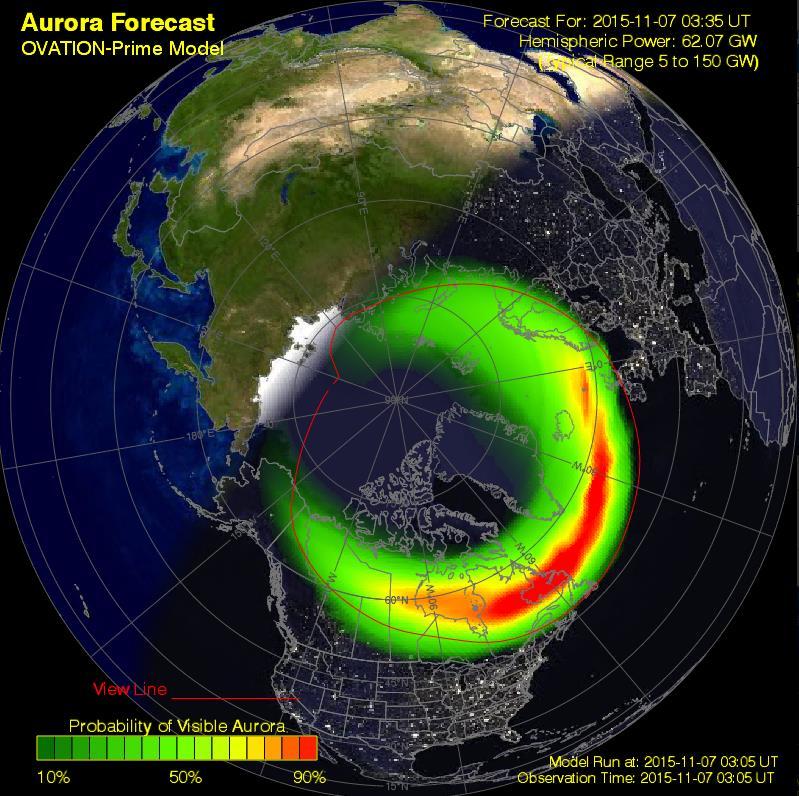 Equatorial areas, but may occur at any time in the day Northern lights are a visible example of the increased activity at